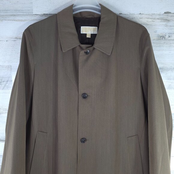MICHAEL KORS BROWN RAIN COAT MEN'S SIZE 46L FOUR BUTTONS POCKETS LINING *EUC* - Picture 4 of 16